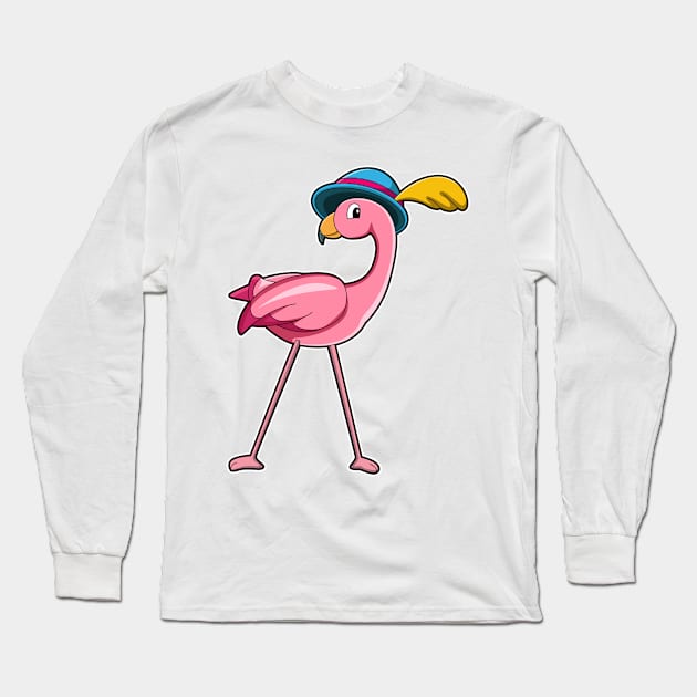 Flamingo with Hat & Feather Long Sleeve T-Shirt by Markus Schnabel